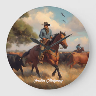 Cowboy die vee hoedt te paard grote klok