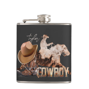 Cowboy die westerne laarzen gebruikt, cowboy pet heupfles
