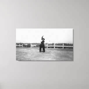Cowboy die zijn Lasso-vaardigheden uitoefent Canvas Afdruk