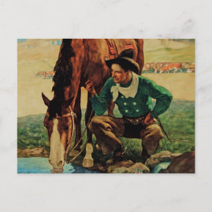 Cowboy die zijn paard bewaakt door NC Wyeth Briefkaart
