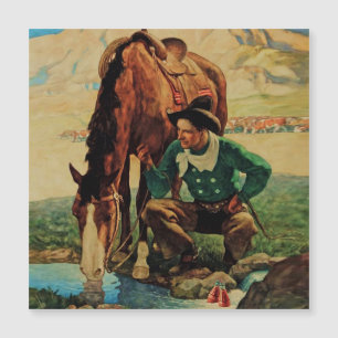 Cowboy die zijn paard water geeft door NC Wyeth