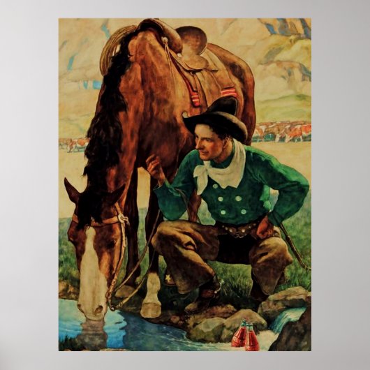 Cowboy die zijn paard water geeft van NC Wyeth Poster (Voorkant)