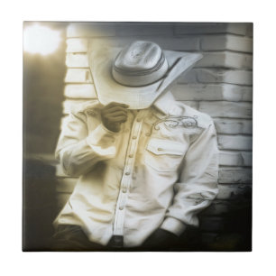 Cowboy die zijn Pet vasthoudt Tegeltje