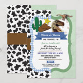 Cowboy & Dinosaur Boys Brothers Birthday Invites Kaart (Voorkant / Achterkant)