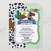 Cowboy & Dinosaur Boys Brothers Invitations d'anni (Devant / Derrière)