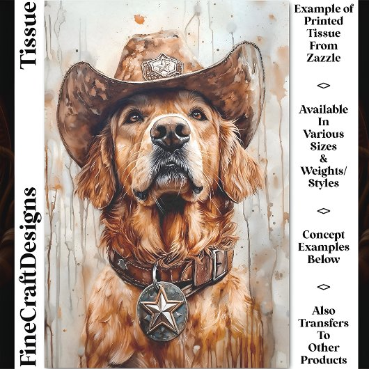 Cowboy Dog, Golden Retriever DD1 Decoupage Tissuepapier