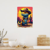Cowboy Dragon Lizard - Funny Fantasy Poster (Keuken)
