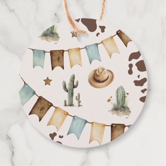 Cowboy Eerste Rodeo Wild West Verjaardag Bedankt Bedankjes Labels (Achterkant)