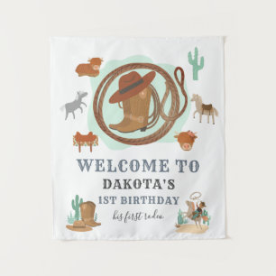 Cowboy Eerste Verjaardagsfeest Verwelkoming Wandkleed