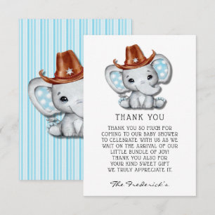 Cowboy Elephant Baby shower Merci Cartes