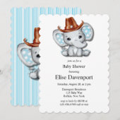 Cowboy Elephant Boy Baby shower Kaart (Voorkant / Achterkant)