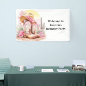 Cowboy en Cactus Verjaardagsbanner Spandoek (Beurs)