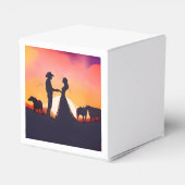 Cowboy en cowgirl bruiloft in silhouet bedankdoosjes (Achterkant)