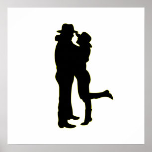 Cowboy en Cowgirl in Love Silhouette Poster