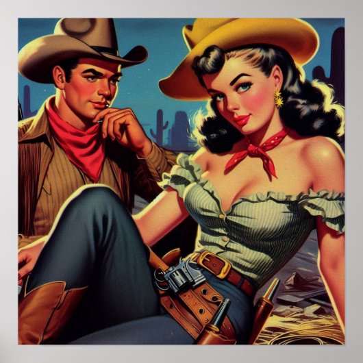  cowboy en cowgirl poster (Voorkant)
