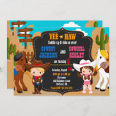 Cowboy en Cowgirl uitnodiging Wild West (Voorkant / Achterkant)