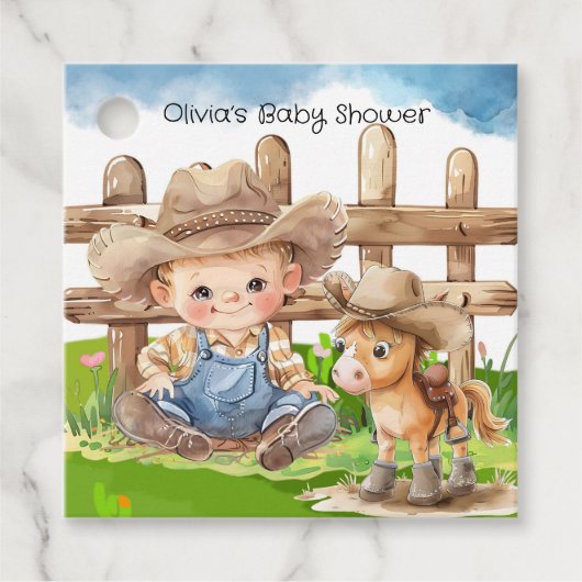 Cowboy en een Pony Horse Boy Baby shower Bedankjes Labels (Voorkant)