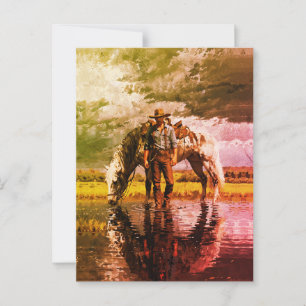Cowboy en Paard Spiegelende Muurkunst – Western Briefkaart