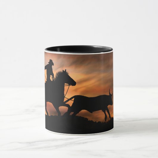 Cowboy en Steer Roping in de Sunset Mok (Midden)