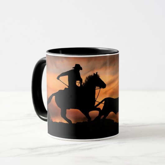 Cowboy en Steer Roping in de Sunset Mok (Voorkant links)