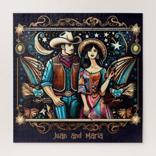 Cowboy en vrouw zwart en goud legpuzzel