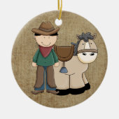Cowboy en zijn Pony en Sheriff Badge Keramisch Ornament (Voorkant)