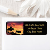 Cowboy Et Longhorn Steer Étiquette (En situation)