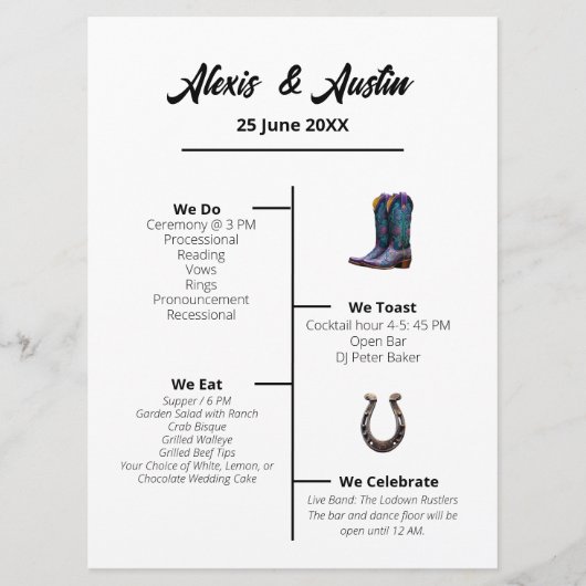 Cowboy et mariée Programme de mariage de style occ (Devant)