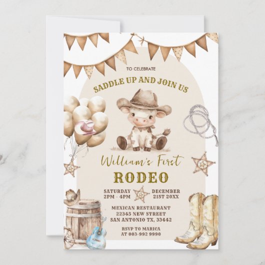 Cowboy First Rodeo Balloons Invitation Anniversair (Devant)