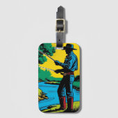 Cowboy Fisherman on Riverbank Bagagelabel (Voorkant (verticaal))