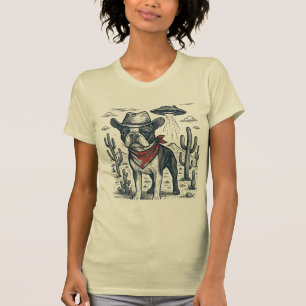 Cowboy Franse Bulldog Alien western T-shirt