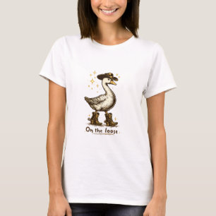 Cowboy Gans Op Vrije Voeten Grappige Westerse Kuns T-shirt