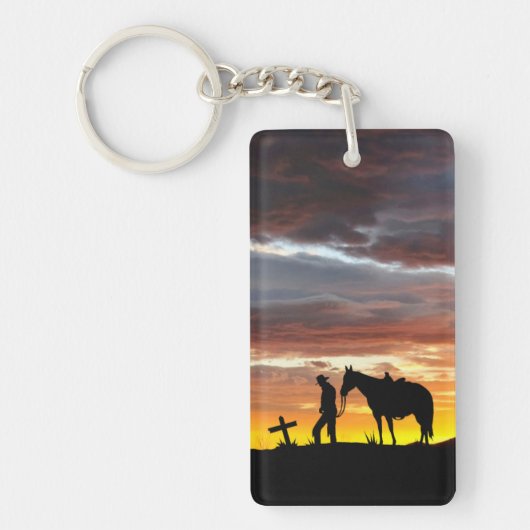 Cowboy Gebed met zonsondergang Sleutelhanger (Voorkant)