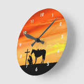 Cowboy Gebed Silhouet Wandklok Ronde Klok (Hoek)