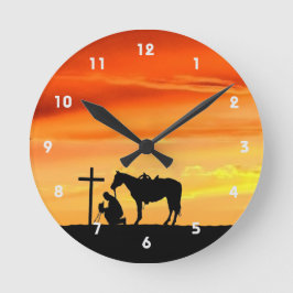 Cowboy Gebed Silhouet Wandklok Ronde Klok