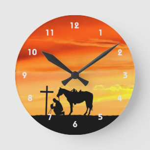 Cowboy Gebed Silhouet Wandklok Ronde Klok