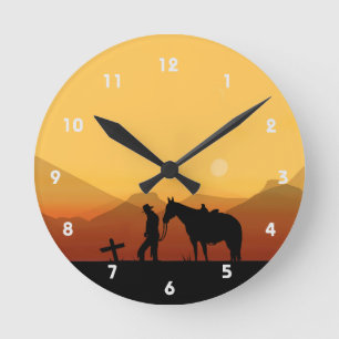 Cowboy Gebed Silhouet Wandklok Ronde Klok