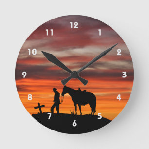 Cowboy Gebed Silhouet Wandklok Ronde Klok