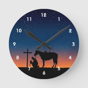 Cowboy Gebed Silhouet Wandklok Ronde Klok