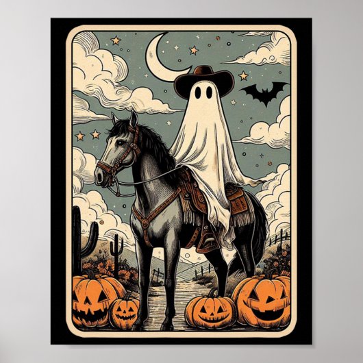 Cowboy Ghost Riding Horse Funny Tarot Kaart Hallow Poster (Voorkant)