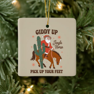 Cowboy Giddy Up Bellen Paard Til Je Voeten Op Keramisch Ornament