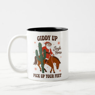 Cowboy Giddy Up Bellen Paard Til Je Voeten Op Tweekleurige Koffiemok