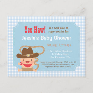 Cowboy Gingham Westerne Baby Shower-uitvindingen Kaart