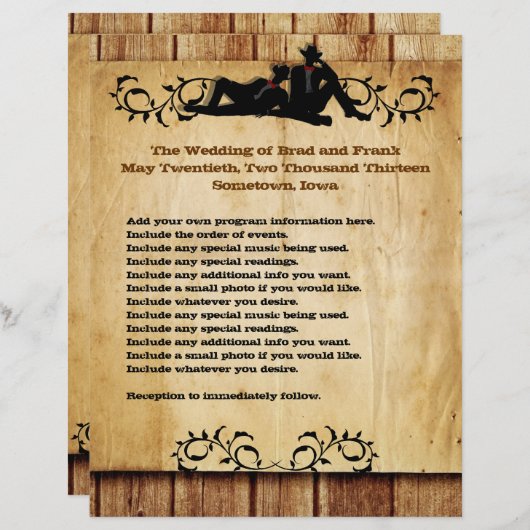 Cowboy Grooms Custom Gay Wedding Programmes (Devant / Derrière)