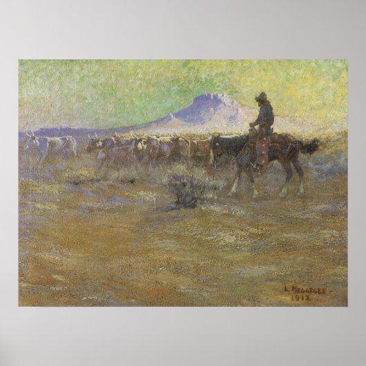 Cowboy Herding Cattle on the Range by Lon Megargee Poster (Voorkant)