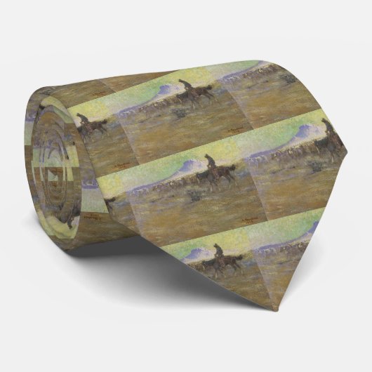 Cowboy Herding Cattle on the Range by Lon Megargee Stropdas (Opgerold)