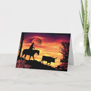 Cowboy Herding Longhorn Steer Kaart