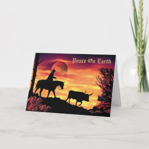 Cowboy Herding Longhorn Steer Kaart