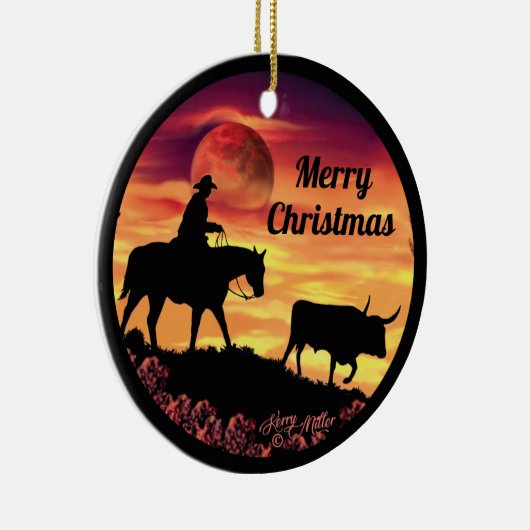 Cowboy Herding Longhorn Steer Keramisch Ornament (Rechts)