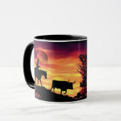 Cowboy Herding Longhorn Steer Mok (Voorkant links)